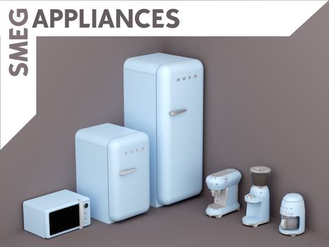 Sims 4 Cc Kitchen Appliances, Sims 4 Fridge Cc, Sims 4 Cc Kitchen, Sims 4 Pack, Furniture Cc, Smeg Appliances, Sims 4 Kitchen, Sims 4 Challenges, Sims Packs