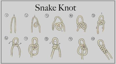 Snake Knot Paracord, Camping Knots, Snake Knot, Types Of Knots, Decorative Knots, Paracord Tutorial, Rope Braid, Rope Knots, Paracord Projects