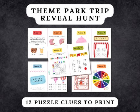 Surprise Theme Park Trip Reveal Scavenger Hunt for Kids, Hide Vacation Suitcases & Tickets, Printable Resort Vacation Reveal Idea for Family Trip Reveal Scavenger Hunt, Surprise Vacation, Treasure Hunt Games, Scavenger Hunt For Kids, Game Prices, Resort Vacation, English Activities, Let The Fun Begin, Reveal Ideas