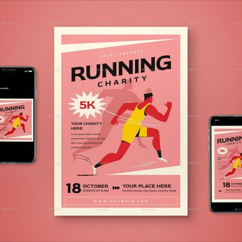 Running Charity Flyer Set Running Poster Design, Copa Piston, Marathon Ideas, Running Poster, Running Pose, Typographic Poster Design, Running Posters, Charity Run, Sports Poster