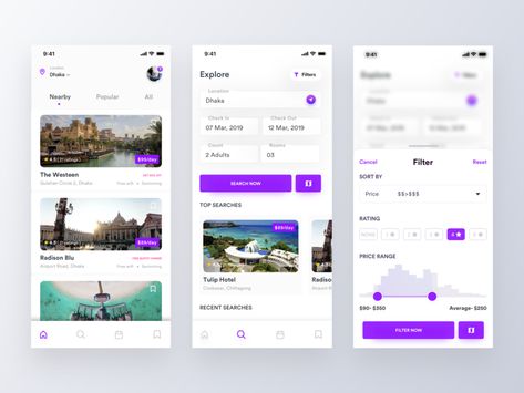 Hotel Booking_Filter and Search Screen by Dibbendo Pranto ✪ | Dribbble | Dribbble Ux Project, Hotel App, Hotel Booking App, Logo Travel, Android App Design, Card Ui, Ui Ux App, Filters App, Booking App