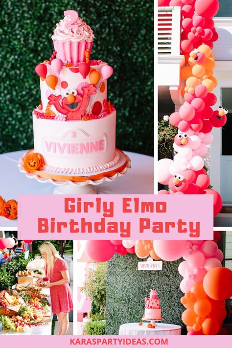 Kara's Party Ideas Girly Elmo Birthday Party | Kara's Party Ideas Cute Elmo Birthday, Elmo’s Onederful World, Sesame Themed Birthday Party, Sesame Street Elmo Birthday Party Ideas, Cute Sesame Street Party, Vintage Elmo Party, Abby Cadabby And Elmo Party Ideas, Elmo Birthday Party Girl Cake, 1st Birthday Elmo Theme