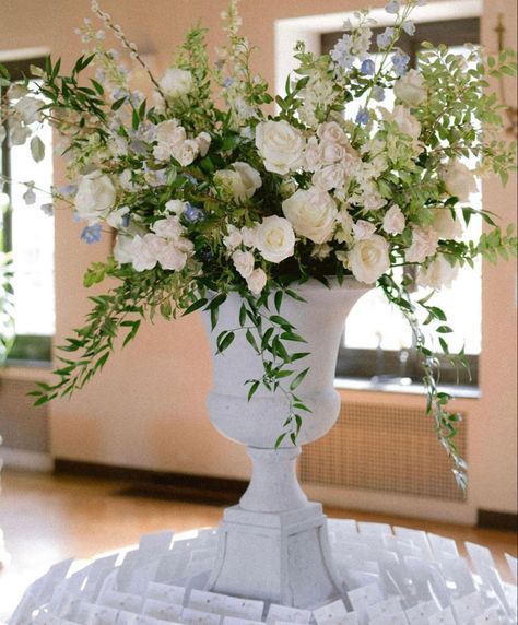 Wedding Centerpeices, White Urn, Wedding Ceremony Flowers, Ceremony Flowers, Wedding Arrangements, White Hydrangea, Wedding Flower Arrangements, White Sage, Wedding Florals