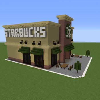 Minecraft Starbucks Building, Starbucks In Minecraft, Minecraft Target Store, Grocery Store Minecraft Ideas, Minecraft Supermarket Ideas, Mall In Minecraft, Minecraft Strip Mall, Minecraft City Blueprints, Minecraft Cars Design