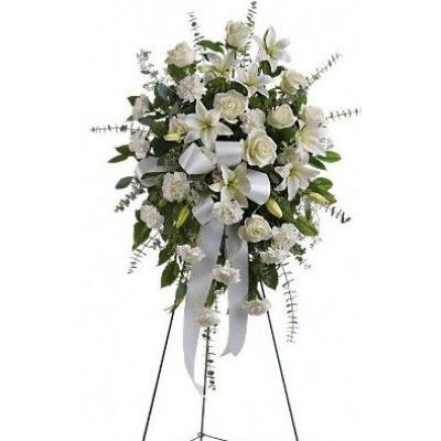 Funeral Flower Arrangement - Memories to Treasure White Carnation, Asiatic Lilies, Sympathy Flowers, Flower Spray, Same Day Flower Delivery, Fresh Cut Flowers, Flower Delivery, Flower Shop, White Roses