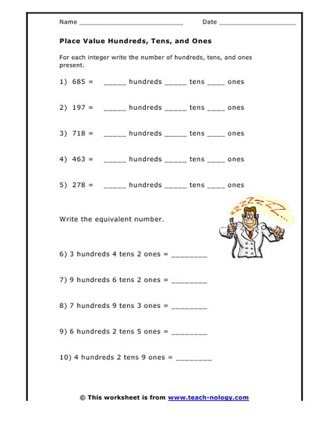 Hundreds Tens And Ones Worksheet, Tens And Ones Worksheet, 1st Grade Place Value, Math Paper, Kg Worksheets, Number Recognition Worksheets, Place Value Blocks, Tens And Units, Place Value Worksheets