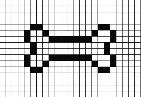 A small pixel art template of a cartoon white bone. Pixel Art Pattern Skeleton, Bone Perler Beads, Skeleton Pixel Art Grid, Minecraft Pixel Art Templates Easy, Bone Pixel Art, Pixel Art Templates Easy, Pixel Drawing Easy, Skeleton Pixel Art, Pixel Art Black And White