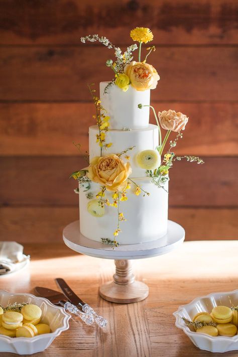 Lemon Wedding Cakes, Tangerine Wedding, Yellow Wedding Cake, Wildflower Wedding Theme, Holly Wedding, Floral Wedding Cake, Sonoma Wedding, Cute Baking, Wedding Wall