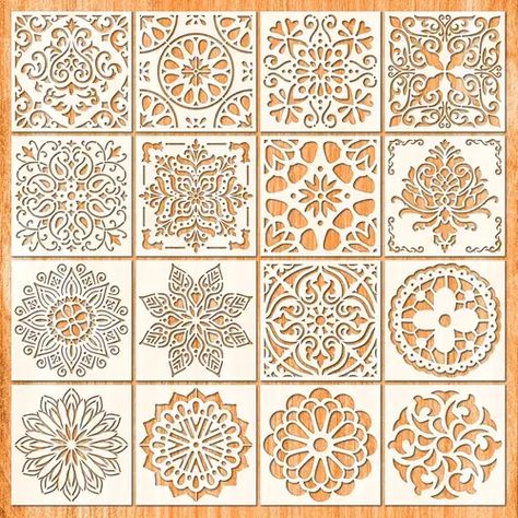 Leaf Wall Stencil, Mandala Wall Stencil, Creative Wall Painting, Art Scrapbook, Leaf Stencil, Drawing Stencils, Mandala Stencils, Painting Templates, Air Brush Painting