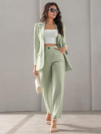 Single Button Blazer & Pants | SHEIN USA Business Lady, Single Button Blazer, Work Wear Women, Primavera Estate, Business Women, Suits For Women, Women Clothing, Women Clothes Sale, Clothing And Shoes