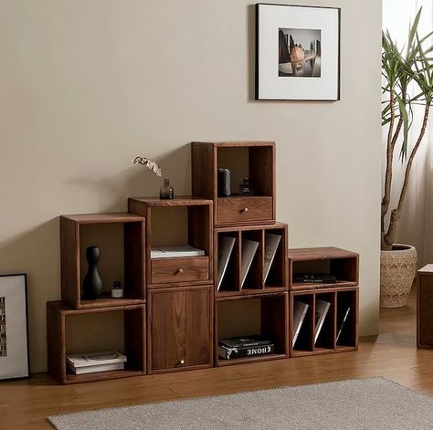 Book Storage Small Space, Small Bookshelves, Wooden Wall Art Panels, Traditional Bookcases, Walnut Cabinet, Walnut Bookcase, Cool Bookshelves, Low Bookcase, Cabinet Detailing