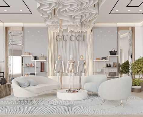 Fancy Store Interior Design, Gucci Store Interior, Luxury Retail Interior, Luxury Boutique Interior, Botique Interiors, Bridal Shop Interior, Fashion Shop Interior, Luxury Retail Store, Bridal Boutique Interior