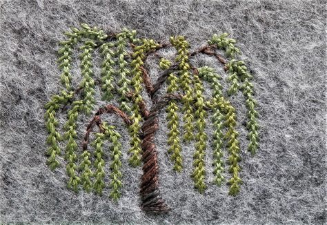 Prep willow tree for a pin cushion. Weeping Willow Tree Embroidery, Embroidery Willow Tree, Embroidered Willow Tree, Willow Tree Embroidery Pattern, Willow Tree Embroidery, Willow Embroidery, Crochet Bookmarks Free Patterns, Weeping Willow Tree, Crochet Tree