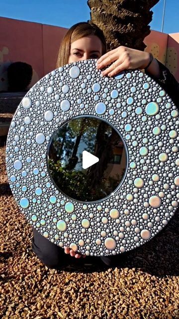 Tara on Instagram: "This piece is made out of Glue and Mica Powder. THAT'S IT! Ok, well, I also triple varnished it, resined and it's on a wooden round. BUT who knew glue could be so pretty?! This is a 26" in diameter wooden glue bubble mirror, and depending on the lighting, you can see some trippy holographic shine through. The texture is unbelievable, and I can't stop touching it😇 This beauty is available now! One of a freaking kind. Message me if interested. #glueart #gluedotart #unique #bubble mirror #holographic #artreveal" Bubble Mirror, Holographic Art, Glue Art, Textured Art, Diy Crafts Hacks, January 10, Glue Dots, Crafts Hacks, Art How