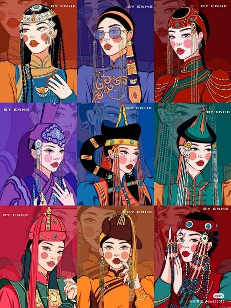 Mongolia Clothes, Mongolian Queen, Mongolia Art, Mongolian Fashion, Mongolian Art, Mongolian People, Mongolian Clothing, National Clothes, Character Design Animation