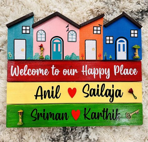 Welcome To Our Home Sign Entryway, Name Plates For Home, Touch Hand, Name Plate Design, Entryway Signs, Welcome Board, Welcome Door Signs, Name Boards, Door Signs Diy