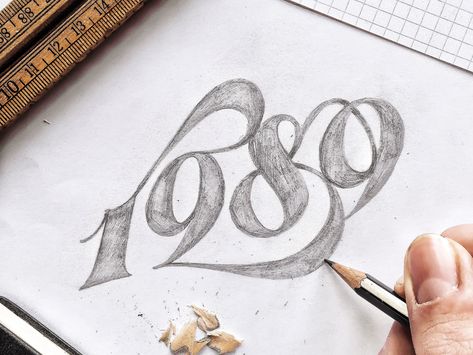 1989 by Mark van Leeuwen 1989 Tattoo, Numbers Typography, Hand Fonts, Realistic Tattoo Sleeve, Calligraphy Drawing, Graffiti Doodles, Beautiful Lettering, Tattoo Lettering Fonts, Calligraphy Art Print