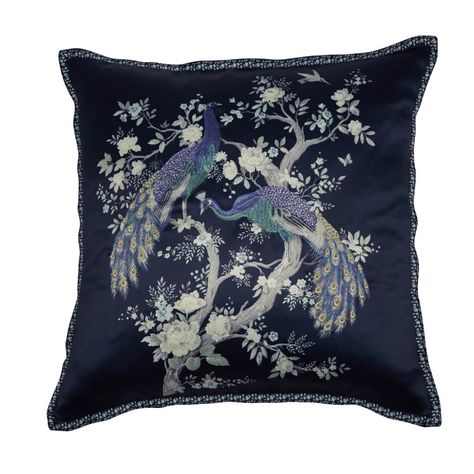 Belvedere Embroidered Midnight Cushion Laura Ashley Belvedere, Laura Ashley Bedding, Style Anglais, Lace Curtains, Peacock Design, Classic Decor, Childrens Room Decor, Blue Square, Sweet Style