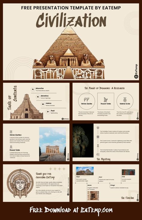 Civilization 13 History Presentation Design, History Presentation Template, Greek Mythology Powerpoint Template, History Ppt Template, Historical Ppt Template, Egypt Crafts, Presentation Slides Design, Powerpoint Slide Designs, Presentation Design Layout