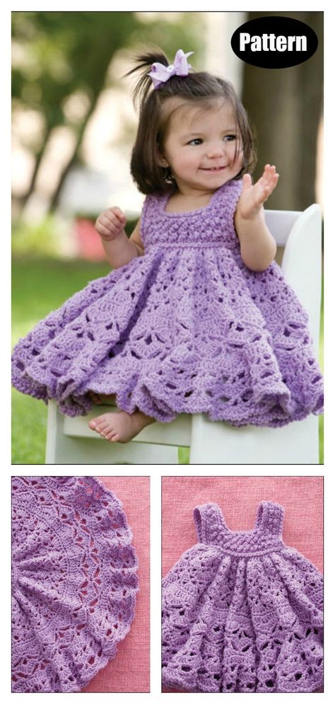 Frilly Baby Dress Crochet Pattern #crochetpatterns #babydress Crochet Girls Dress, Crochet Spring Dresses, Crochet Baby Dress Free Pattern, Crochet Dress Girl, Frilly Dress, Crochet Baby Girl Dress, Crochet Baby Sweaters, Crocheted Dress, Crochet Baby Dress Pattern