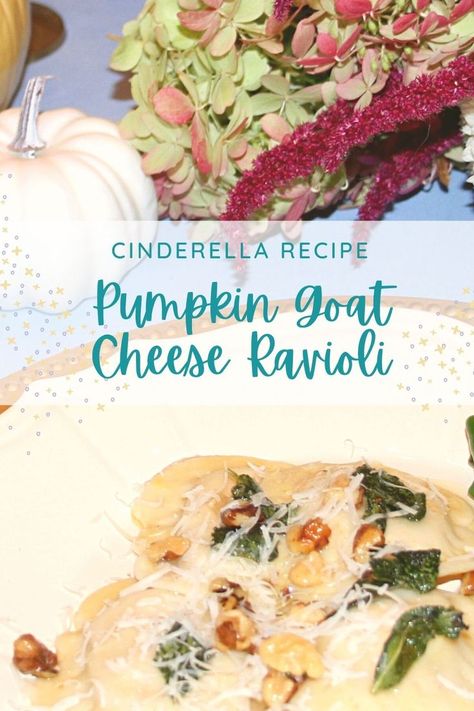 These pumpkin shaped ravioli are filled with a delicious pumpkin-goat cheese mixture and topped with a rich brown butter, walnut, and sage sauce. Pumpkin Goat Cheese Ravioli, Honey Pumpkin Goat Cheese Ravioli, Goat Cheese Ravioli Recipe, Cinderella Dinner, Elegant Party Ideas, Pumpkin Goat Cheese, Goat Cheese Ravioli, Ravioli Recipes, Sage Sauce