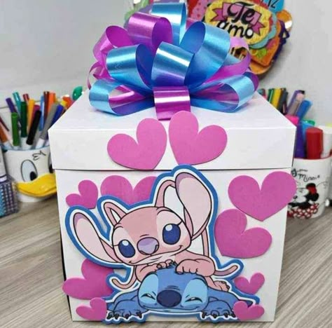 Diy Stitch Valentine Box Ideas, Stitch And Angel Valentine Box Ideas, Stitch Valentine Box Ideas For School, Stitch Valentines Box Ideas, Lilo And Stitch Valentine Box Ideas, Homemade Valentine Boxes, Cute Valentine Ideas, Diy Valentines Box, Valentine Boxes For School