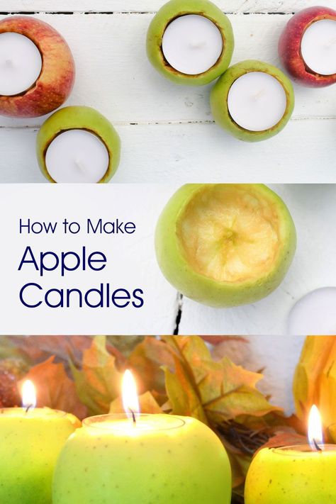 These cute apple candles will brighten up any fall party! Learn how to carve small apples to make tea light candles. Apple Candle Holders, Pumpkin Tea Lights, Diy Apple, Pumpkin Tea, Apple Tea, Battery Operated Tea Lights, Make Tea, Apple Candles, Dried Apples