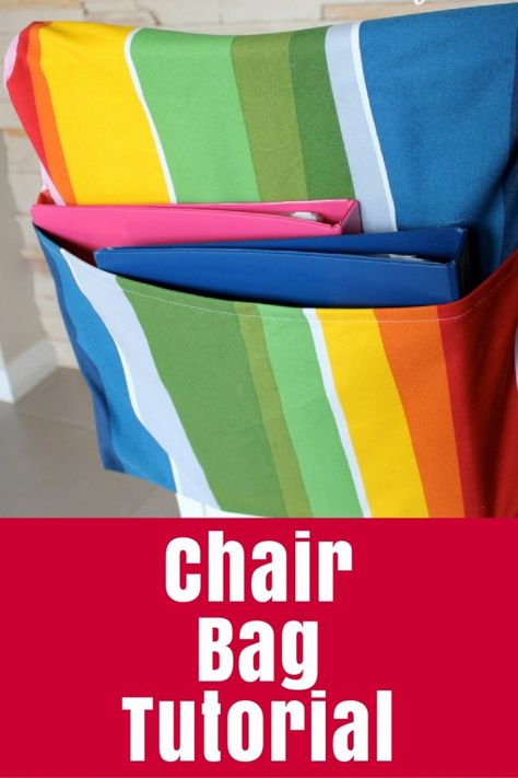 Sew a bag to hang on the back of a chair with this chair bag tutorial - perfect for school or your desk at home. School Chair Covers, Classroom Chair Covers, School Chair Pockets, Seat Sacks, Chair Pockets, Sewing Chair, Classroom Seating, Tote Bag Tutorial, Zipper Pouch Tutorial