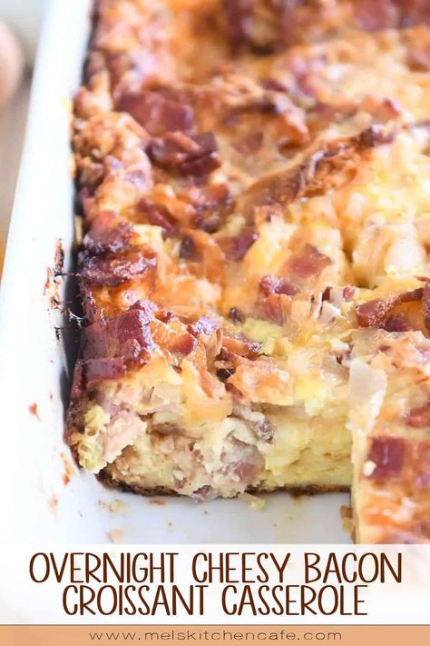 Savory Pudding, Bacon Croissant, Croissant Casserole, Mels Kitchen, Croissant Breakfast Casserole, Easy Custard, Tater Tot Breakfast, Croissant Breakfast, Breakfast Goodies