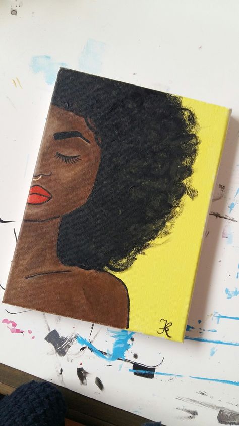 Black Art Canvas, Black Sip And Paint Ideas, Easy Black Art Painting, Painting Ideas On Canvas Black Women, Black Women Canvas Painting Ideas, Lips Painting Easy, Black Women Canvas Paintings, Canvas Painting Ideas Black Woman, Afro Painting Ideas On Canvas