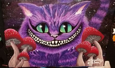 Cheshire Cat. Alice in Wonderland. Trippy psychedelic painting Cheshire Cat Watercolor, Cheshire Cat Art Illustrations, Trippy Cat Painting, Cheshire Cat Pumpkin Painting, Trippy Cheshire Cat, Chestshire Cat, Cheshire Cat Painting, Alice In Wonderland Trippy, Cheshire Cat Pumpkin