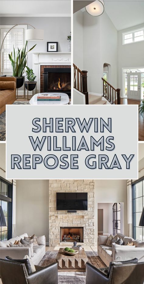 Repose Gray is a warm gray with a fairly neutral base off the bat. Most warm gray paint colors can push the envelope towards greige but Repose Gray stands firmly in the neutral gray category. Its neutrality and appearance of “true gray” are what make it so popular with homeowners and designers alike. Not surprisingly, SW Repose Gray is among Sherwin Williams’ Top 50 paint colors. Repose Gray Board And Batten, Pearl Grey Sherwin Williams, Best Neutral Gray Paint Colors, Sherwin Williams Alabaster And Repose Gray, Repost Grey Paint Sherwin Williams, Sw Repose Gray Living Room, Snowbound And Repose Gray, Sw Repose Gray Color Scheme, Repose Gray Sherwin Williams Living Room