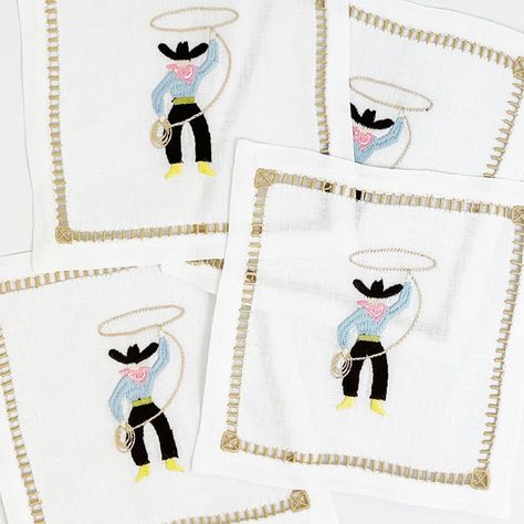 Summer Edit Caviar Cowboy, Embroidery Cowboy, Cowboy Embroidery, Biscuit Home, Bespoke Beds, Elegant Interiors, Gifts For Adults, Cocktail Napkins, Holiday Gift Guide