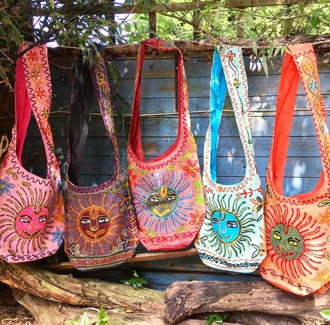 Our beautiful Sun Slouch Bags in a range of colours ॐ www.ohmboho.com ॐ Hippy Bag, Vibe Hippie, Cheap Hippie Style Festival Bags, Hippie Sun, Hippy Backpack, Cheap Hippie Shoulder Bag, Hippie Summer, Hippie Bag Hippie Shop, Handmade Hippie Shoulder Bag