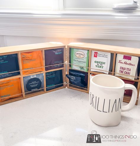 Diy Tea Box Storage, Tea Bag Display Ideas, Diy Tea Box Storage Ideas, How To Store Tea Bags, Diy Tea Storage Ideas, Tea Bag Storage Ideas Diy, Diy Tea Organizer Ideas, Tea Storage Diy, Tea Holder Diy