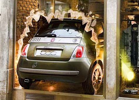 Diesel - Fiat 500 ....Real combination of Marketing and VM Decoration Vitrine, Retail Store Display, Store Window Display, Store Window Displays, Visual Merchandising Displays, Window Display Design, Car Company, Retail Windows, Store Windows