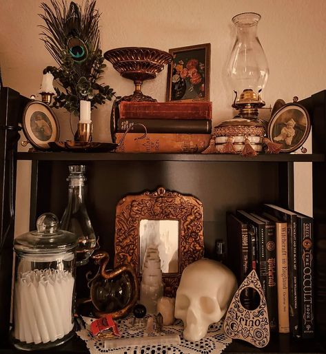 Apothecary Decor Living Room, Traveler Room, Witchy Bedroom Ideas, Moody Maximalist, Romance Decor, Altar Inspiration, Victorian Gothic Decor, Macabre Decor, Victorian Room