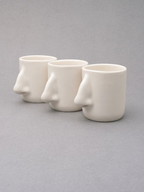 Nose-cups by Crooked Nose & Simona Kaunaite. Nose Ceramic, Crooked Nose, How To Make Clay, Fresh Coffee, Ceramic Dishes, Espresso Cups, Clay Sculpture, Cup Design, Ceramic Cups