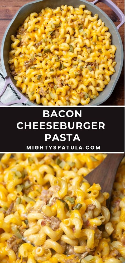 Bacon Cheeseburger Pasta – Mighty Spatula Dinner Ideas With Bacon, Bacon Cheeseburger Pasta, Bacon Pasta Recipes, Real Burger, Cheeseburger Pasta, Ground Beef Pasta, Bacon Sausage, Beef Pasta, Bacon Pasta