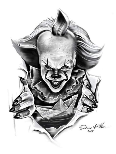 Pennywise Tattoo, Evil Clown Tattoos, Horror Movie Tattoos, Chicano Tattoos Sleeve, Clown Tattoo, Movie Tattoo, Movie Tattoos, Pennywise The Clown, Scary Tattoos