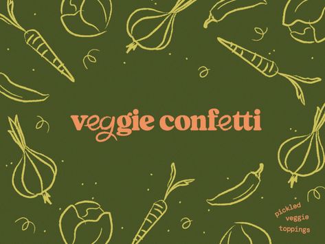 Vegetables Graphic Design, Veggie Branding, Veggie Confetti, Boho Graphic Design, Sustainability Report, Vegetable Packaging, Confetti Design, Vegan Design, Natural Branding