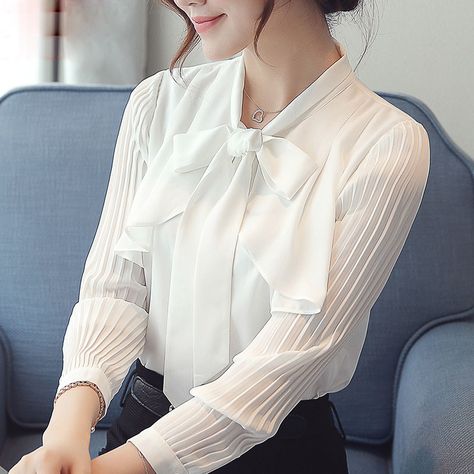 Women Office Blouse, Chiffon Lace Blouse, White Chiffon Blouse, Ladies Office, Office Blouse, Chiffon Tops Blouses, Blouse Elegant, Fall Blouse, Cheap Blouses