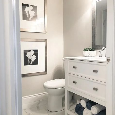 Benjamin Moore OC-27 bathroom color White Dove Bathroom Walls, Balboa Mist Benjamin Moore, Bathroom Paint Colors Benjamin Moore, Mist Paint Color, Benjamin Moore Balboa Mist, Benjamin Moore Bathroom, Balboa Mist, Bathroom Paint Colors, Paint Colors Benjamin Moore