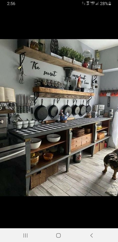 Dapur Rustic, Unfitted Kitchen, Kabinet Dapur, Freestanding Kitchen, Patio Furniture Ideas, Deck Furniture, Diy Storage Furniture, Small Bathroom Remodel, Rustic Kitchen