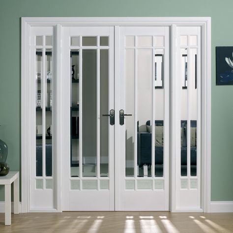 LPD Internal White Primed Manhattan Glazed Unglazed Room Divider | Leader Doors Room Divider Ideas Diy, Interior Sliding French Doors, Grill Designs, Fabric Room Dividers, Portable Room Dividers, White Internal Doors, Sliding French Doors, Glass Room Divider, Internal French Doors