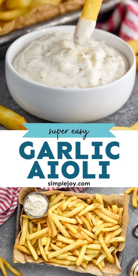 Garlic Aioli is such a simple and delicious sauce recipe. Use it as a topping for your hamburgers or as a dipping sauce for fries. It's even amazing on vegetables. Burger Aioli Sauce, Aoli Sauce For Fries, Aioli For Fries, Aoli Sauce Recipes, Aoli Recipes, Cream Cheese Dipping Sauce, Sauce For Fries, Aioli Sauce Recipe, Mix Vegetable Recipe