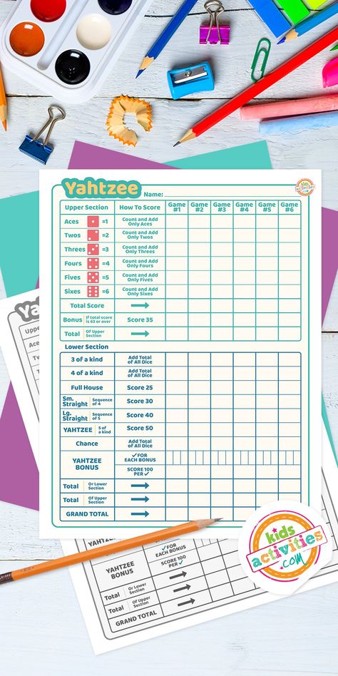 Yahtzee Score Card, Yahtzee Score Sheets, Cup Noodles, Printable Kids, Family Night, Card Printable, Fun Family, School Projects, Get Ready