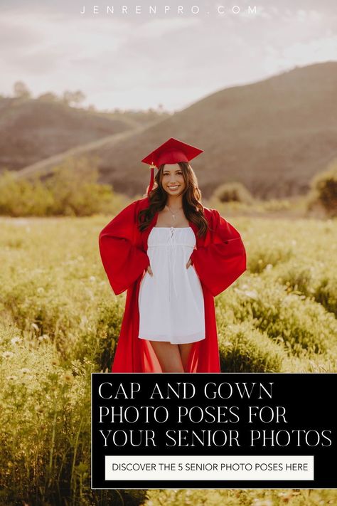 Preparing for your senior photoshoot? Be sure to get those cap and gown senior pictures! My senior photo outfit tips and senior photo pose ideas will ensure your grad cap photos look fantastic. Check out the blog post now! Gown Photo Poses, Indoor Senior Pictures, Spring Senior Pictures Outfits, Cap And Gown Senior Pictures, Senior Pictures Ideas, Cap And Gown Photos, Cap And Gown Pictures, Unique Senior Pictures, Gown Ideas