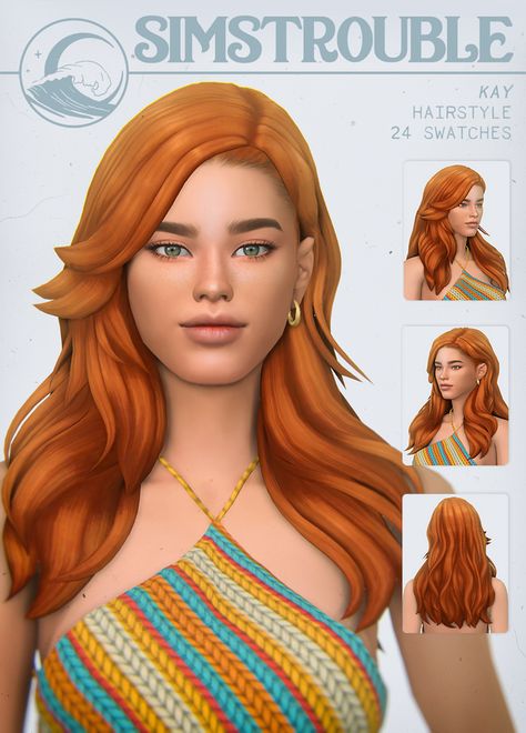 KAY by simstrouble | simstrouble on Patreon Sims 4 Hair All Ages, Sims Trouble Cc Hair, 70s Hair Sims 4 Cc, Sims Trouble Hair, Simstrouble Hair Cc, Ts4 Mods, The Sims 4 Skin, Cc Hair, Sims Packs