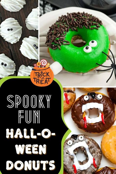 Spooky Fun Halloween Donuts Donuts With Teeth For Halloween, Donuts With Vampire Teeth, Scary Donuts Halloween, Donut Halloween Treats, Vampire Donuts Halloween, Easy Donut Decorating Ideas, Monster Donuts For Halloween, Spider Donuts Halloween, Halloween Donut Decorating Ideas